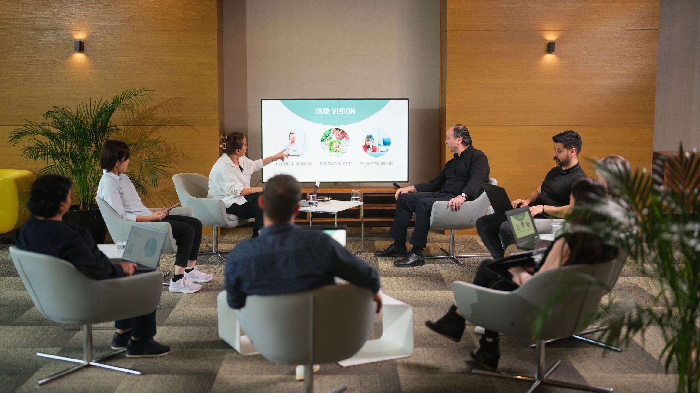 Business team meeting for a technology presentation