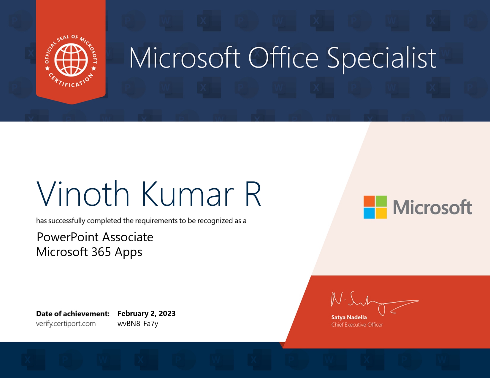 Sample MOS PowerPoint Associate certificate